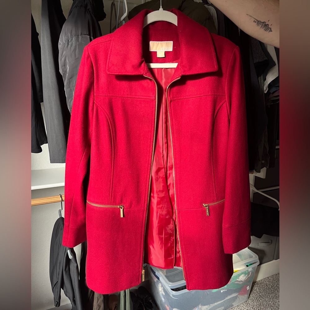 Michael Kors Wool Blend Coat - Women's Wool Blend Red Coat - Women’s Coat